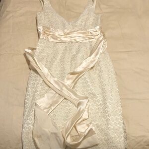 Maggy London Ivory Lace Dress with Silk Sash and Gold Detail 6